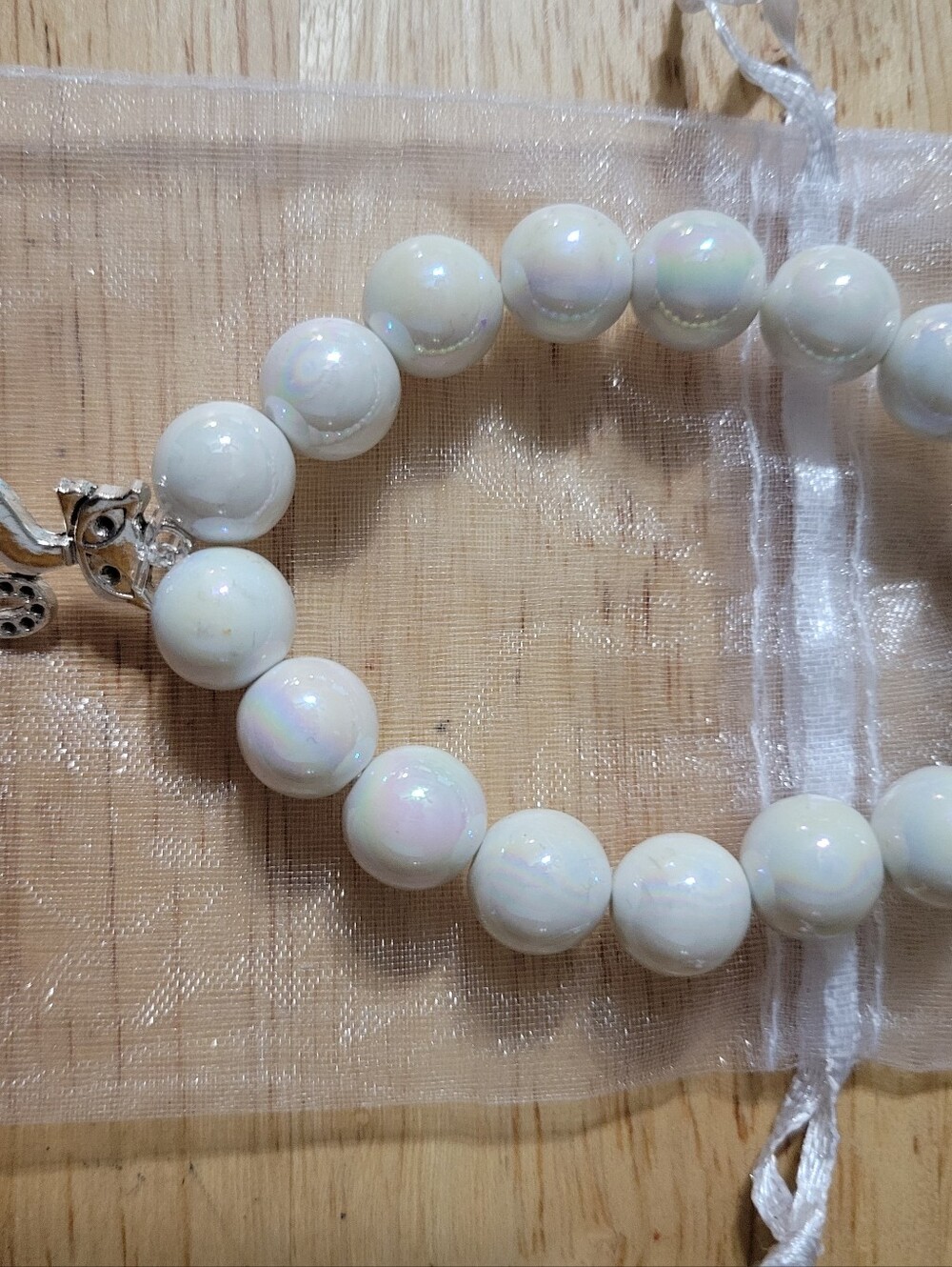 White Iridescent Beaded Bracelet - Women Jewelry
